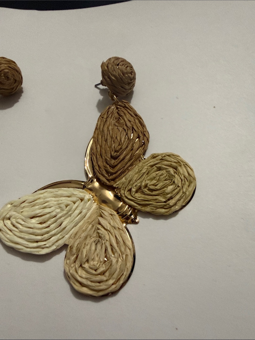 Beige & Cream Butterfly Drop Earrings - Picture 2 of 3